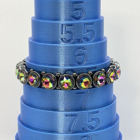 Gun Metal AB Glass Round Cut Rhinestone Stretch Bracelet Statement Boho - Picture 3 of 5